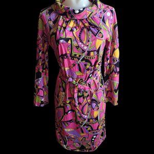 Vintage Women's 8/10 Med Dress 1960's Psychedelic Mod Garage Belted Cowl Neck